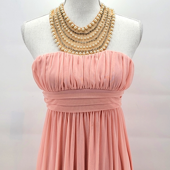 City Triangles Light Pink Beaded Halter Cocktail Prom Maxi Long Dress Size 1 - Picture 1 of 12